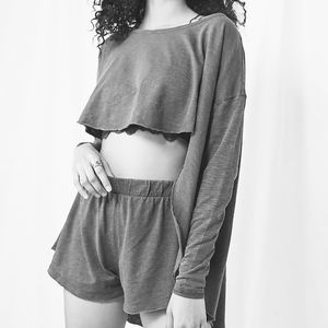 free people throw & go hi-lo tee top boho goth shorts top pajama lounge set